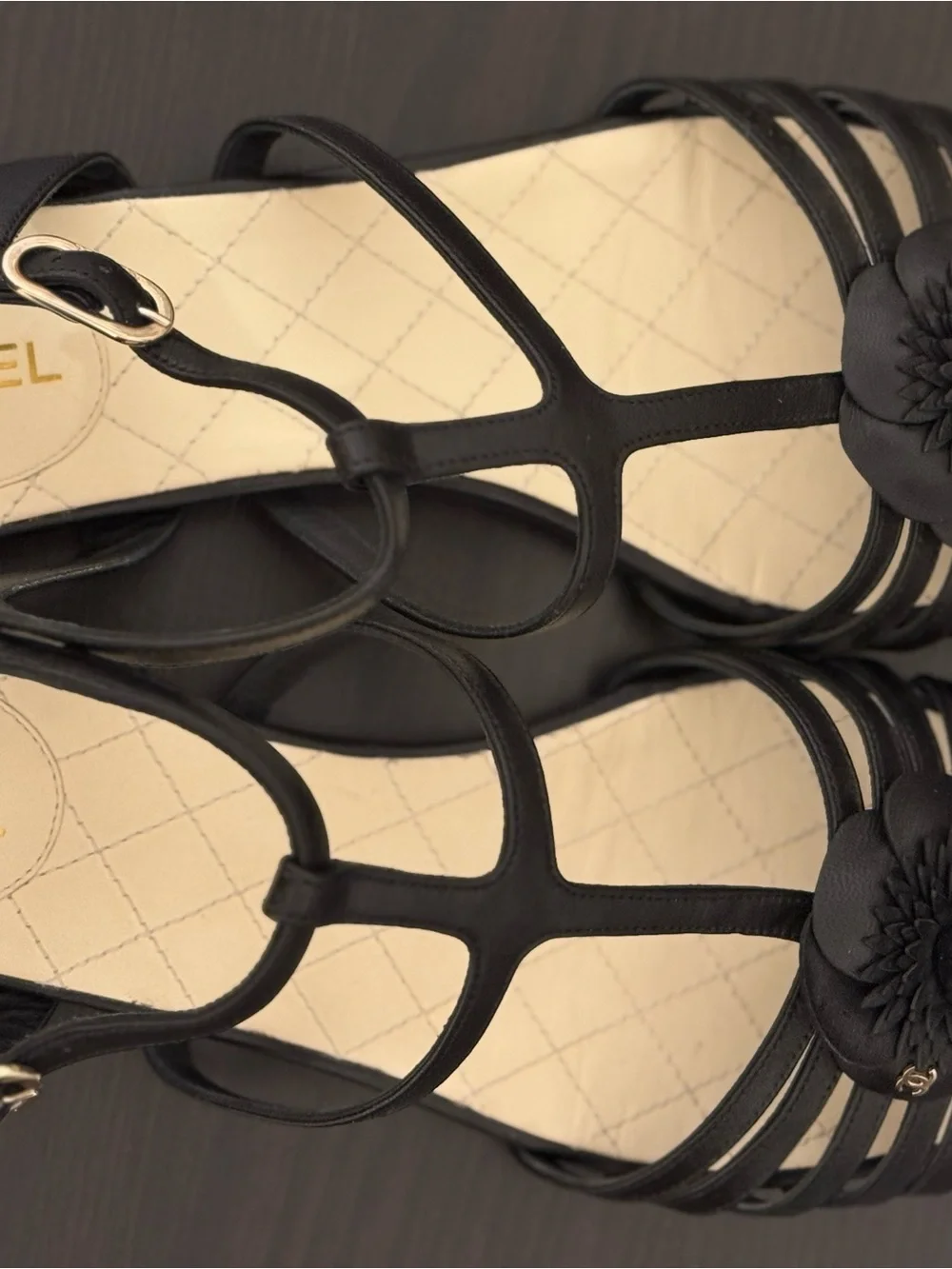 CHANEL Camellia T-Strap Sandals 39